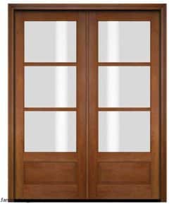 درب چوبی با طراحی تقارن‌دار دو لنگه شیشه خور کد 1207