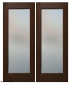 درب چوبی قاب‌دار مدرن دو لنگه شیشه خور کد 1235